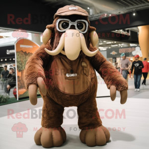 Brown Mammoth mascot costume character dressed with a Overalls and Eyeglasses