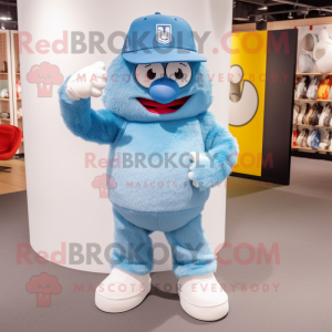 Sky Blue Yeti mascot costume character dressed with a Boyfriend Jeans and Hats