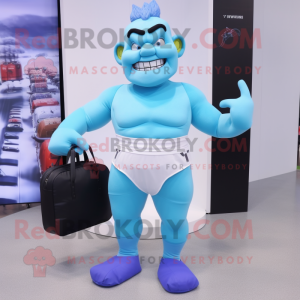 Sky Blue Frankenstein mascot costume character dressed with a Yoga Pants and Clutch bags