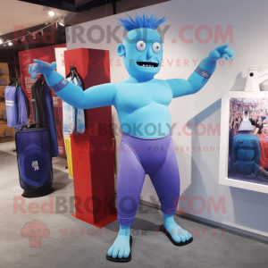 Sky Blue Frankenstein mascot costume character dressed with a Yoga Pants and Clutch bags