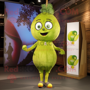 Olive Pear mascot costume character dressed with a Leggings and Hair clips