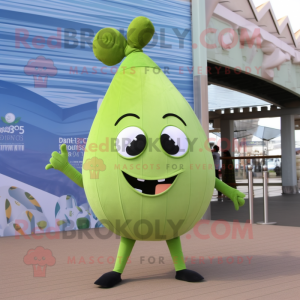 Olive Pear mascot costume character dressed with a Leggings and Hair clips