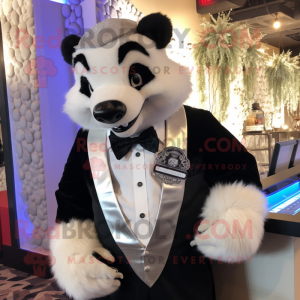 White Badger mascot costume character dressed with a Tuxedo and Necklaces