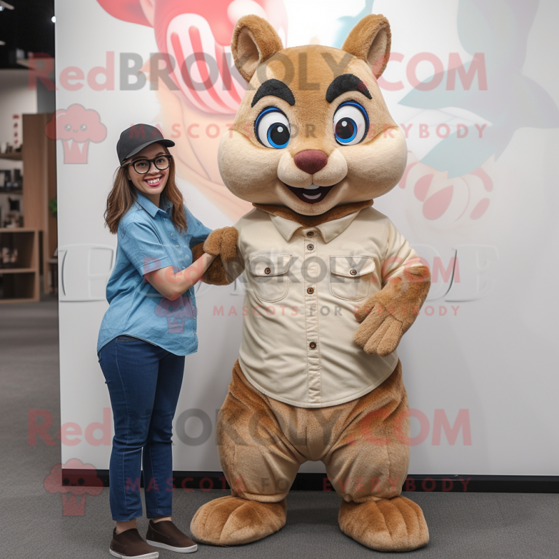 Beige Squirrel mascot costume character dressed with a Mom Jeans and Eyeglasses Beige Squirrel mascot costume character dressed with a Mom Jeans and Eyeglasses
