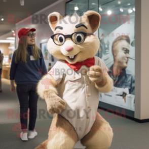 Beige Squirrel mascot costume character dressed with a Mom Jeans and Eyeglasses