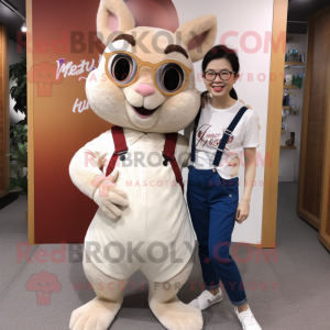 Beige Squirrel mascot costume character dressed with a Mom Jeans and Eyeglasses