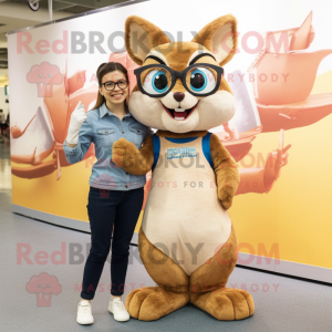 Beige Squirrel mascot costume character dressed with a Mom Jeans and Eyeglasses
