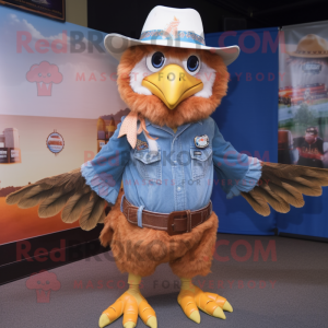 Peach Eagle mascot costume character dressed with a Jeans and Hats