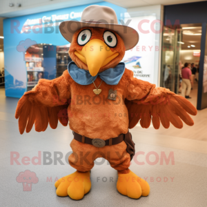 Peach Eagle mascot costume character dressed with a Jeans and Hats