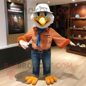 Peach Eagle mascot costume character dressed with a Jeans and Hats