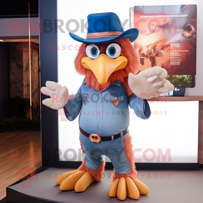 Peach Eagle mascot costume character dressed with a Jeans and Hats