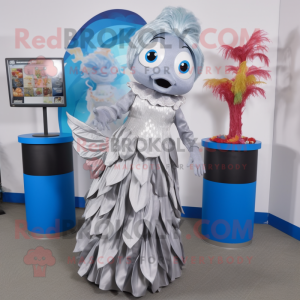 Silver Betta Fish mascot costume character dressed with a Maxi Skirt and Coin purses