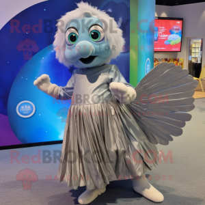 Silver Betta Fish mascot costume character dressed with a Maxi Skirt and Coin purses