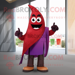 Maroon Eggplant mascot costume character dressed with a Flare Jeans and Wraps