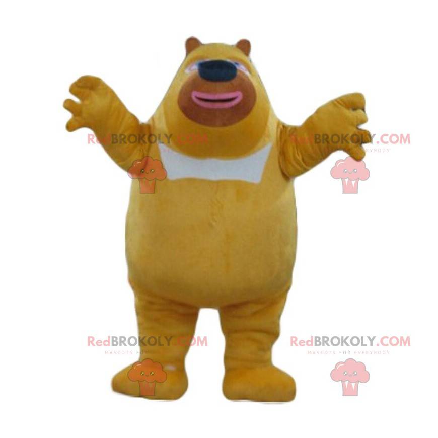 Mascote grande urso amarelo e branco, fantasia de urso de