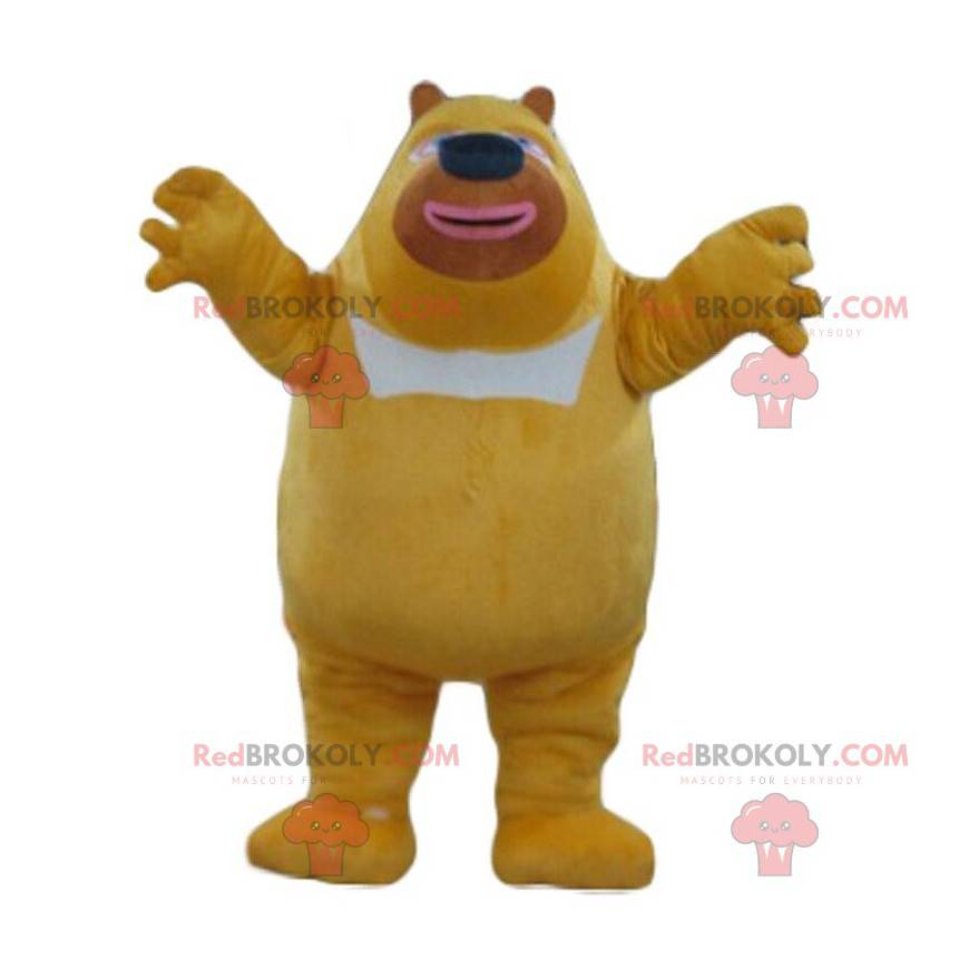 Mascotte de gros ours jaune et blanc, costume d'ours en peluche