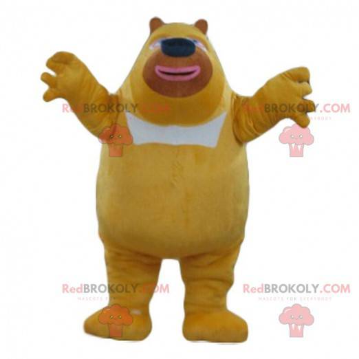 Mascota oso amarillo y blanco grande, disfraz de oso de peluche