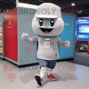 Silver Fried Rice mascot costume character dressed with a Running Shorts and Beanies