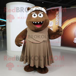 Brown Ice mascot costume character dressed with a A-Line Skirt and Shawls