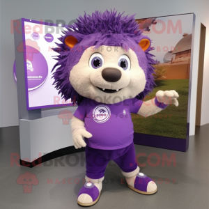 Purple Hedgehog mascot costume character dressed with a T-Shirt and Anklets