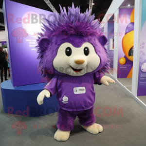 Purple Hedgehog mascot costume character dressed with a T-Shirt and Anklets