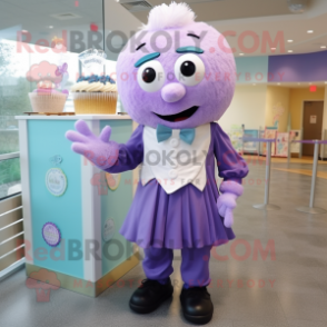 Lavender Cupcake mascot costume character dressed with a Dress Shirt and Brooches