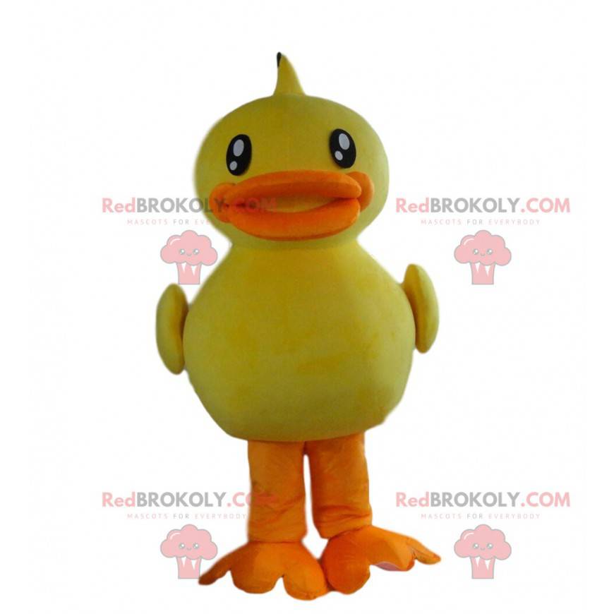 Mascote grande pato amarelo e laranja, fantasia de canário -