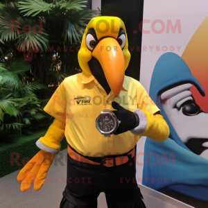 Gul Toucan maskot kostume...