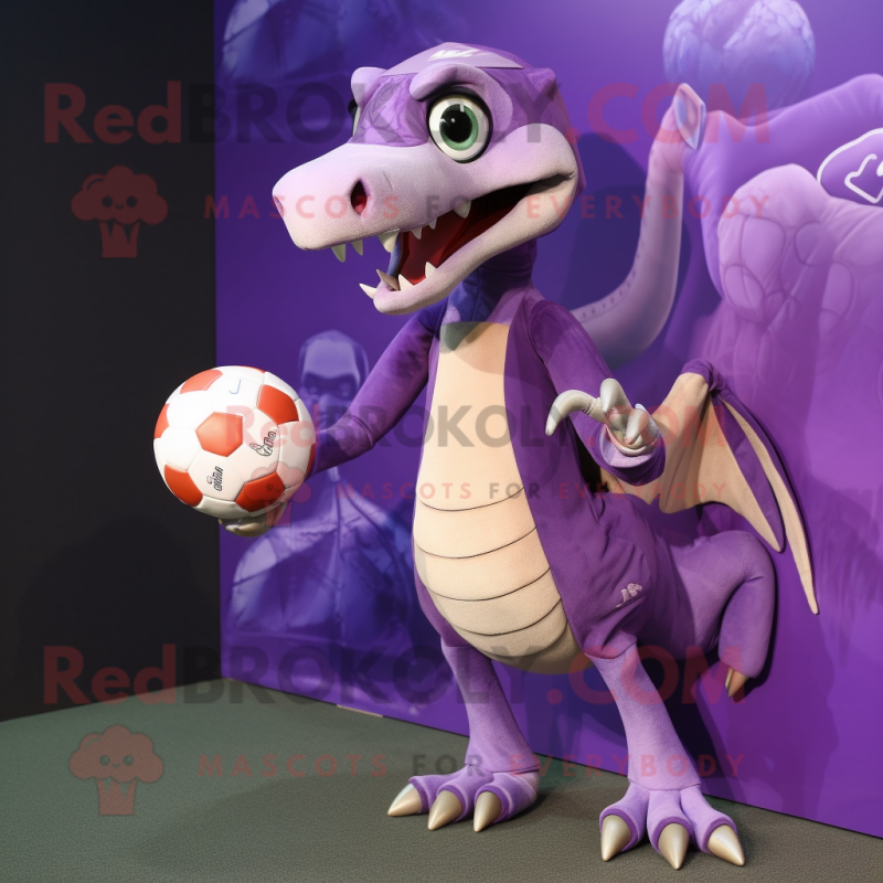 Purple Dimorphodon mascot costume character dressed with a Ball Gown and Beanies