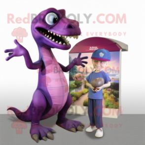 Purple Dimorphodon mascot costume character dressed with a Ball Gown and Beanies