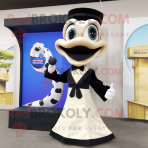 Cream Snake mascot costume character dressed with a Tuxedo and Hair clips