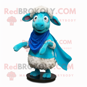 Cyan Sheep maskot kostume...