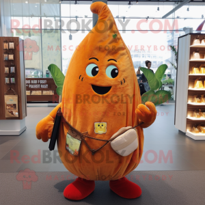 Rust Pear mascot costume character dressed with a Flare Jeans and Coin purses