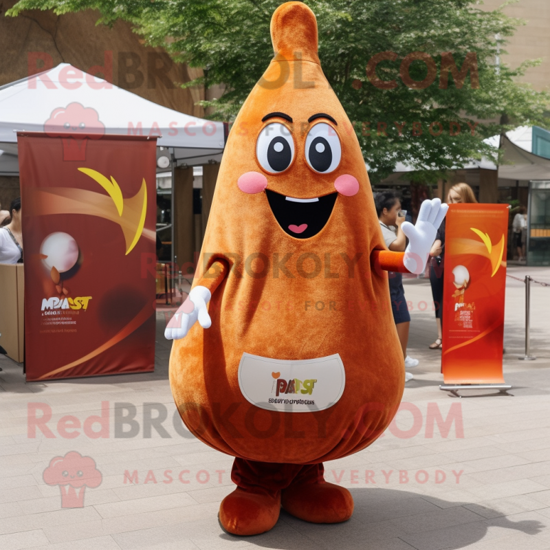 Rust Pear mascot costume character dressed with a Flare Jeans and Coin purses