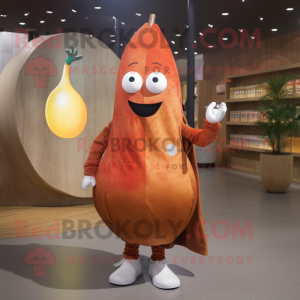 Rust Pear mascot costume character dressed with a Flare Jeans and Coin purses