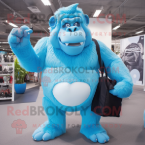 Sky Blue Gorilla mascot costume character dressed with a Bikini and Messenger bags