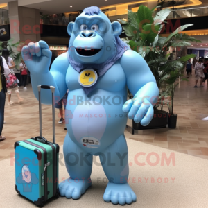 Sky Blue Gorilla mascot costume character dressed with a Bikini and Messenger bags