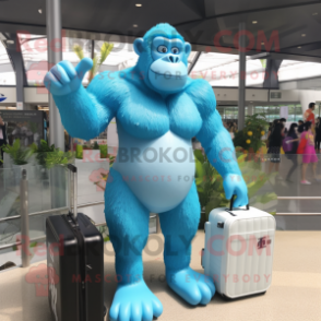 Sky Blue Gorilla mascot costume character dressed with a Bikini and Messenger bags