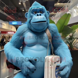Sky Blue Gorilla mascot costume character dressed with a Bikini and Messenger bags