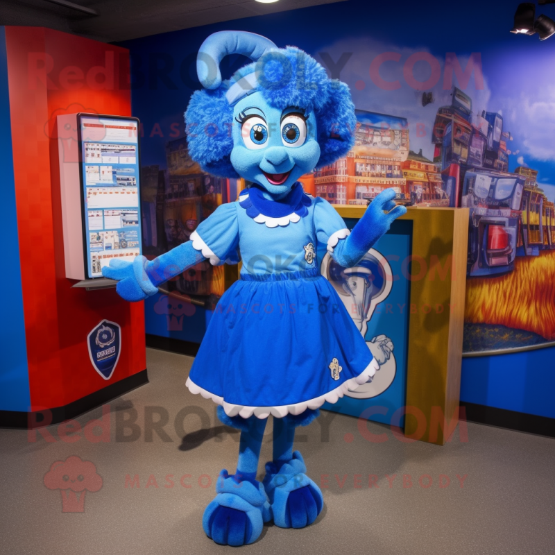 Blue Ram mascot costume character dressed with a Pencil Skirt and Anklets