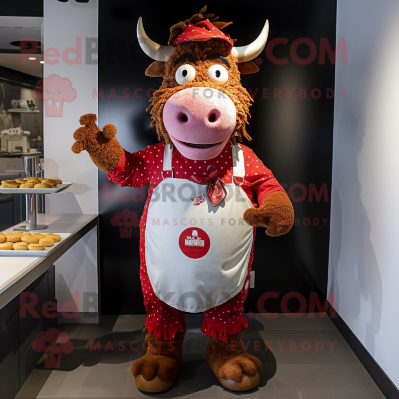 Red Beef Wellington mascot costume character dressed with a Dungarees and Anklets Red Beef Wellington mascot costume character dressed with a Dungarees and Anklets