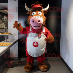 Red Beef Wellington mascot costume character dressed with a Dungarees and Anklets