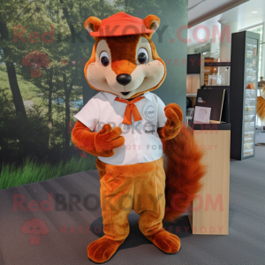 Orange Squirrel mascot costume character dressed with a Henley Shirt and Pocket squares