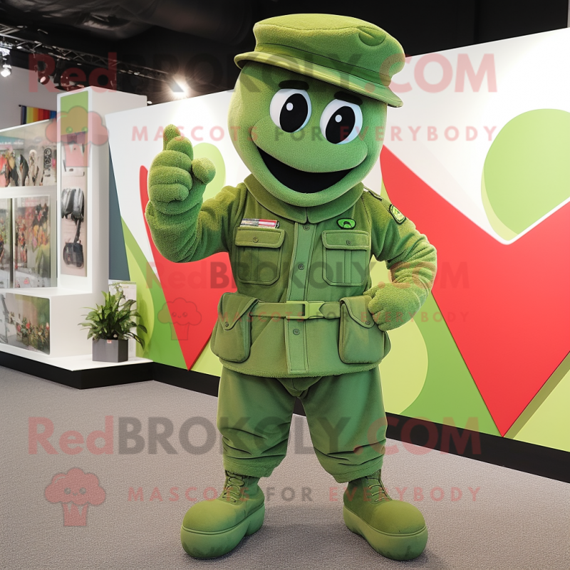 Green Army Soldier mascot costume character dressed with a Henley Shirt and Hairpins