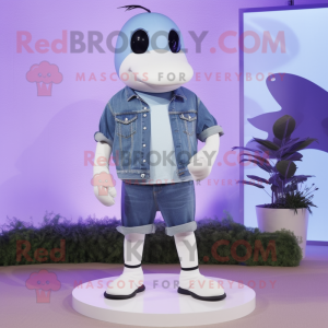 Lavender Killer Whale mascot costume character dressed with a Denim Shorts and Digital watches