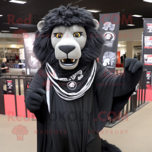 Black Tamer Lion mascot costume character dressed with a Long Sleeve Tee and Scarf clips