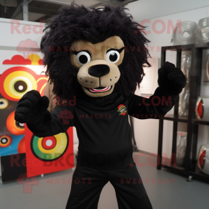 Black Tamer Lion mascot costume character dressed with a Long Sleeve Tee and Scarf clips