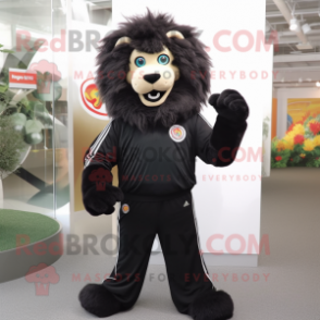 Black Tamer Lion mascot costume character dressed with a Long Sleeve Tee and Scarf clips