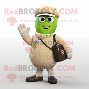 Beige Cucumber mascot costume character dressed with a Bomber Jacket and Wallets