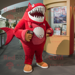 Roter Megalodon Maskottchen...